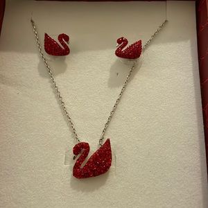 Red swan necklace and earrings